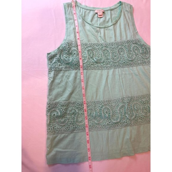J. Crew Women Lace Panel Cotton Tank Top Sleeveless Round Neck Green Size XXS - Picture 3 of 7